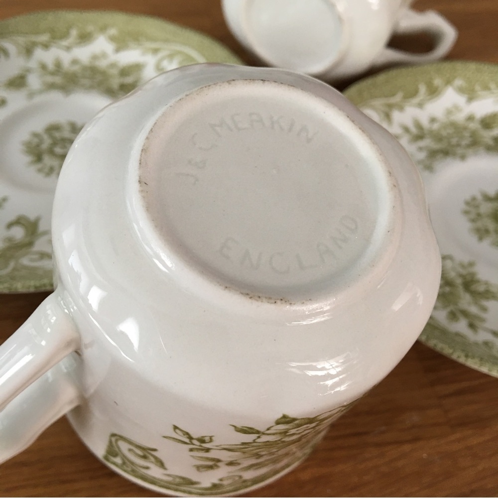EUC Vintage J&G Meakin Tea Cup Saucer Set Green Avondale Rose Pattern - Picture 5 of 7